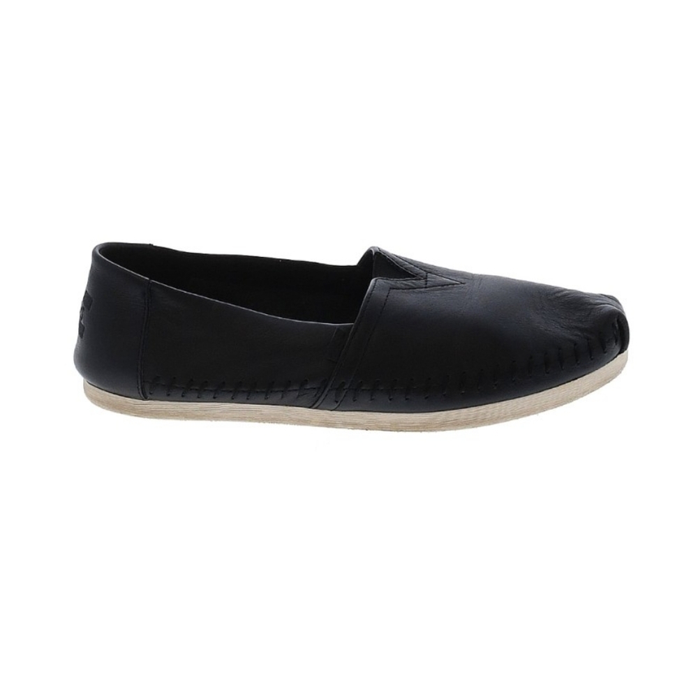 Black Leather Toms Alpargata Slip On Shoes Size 8